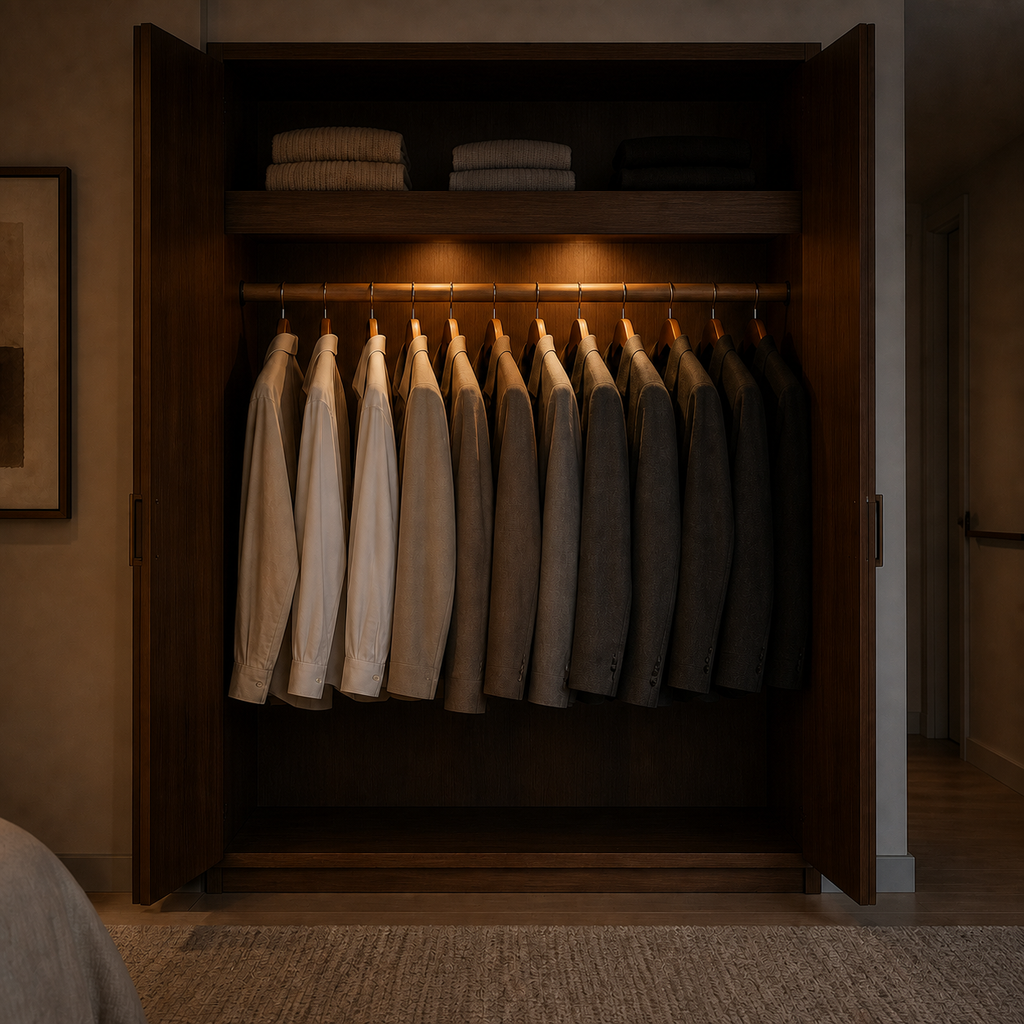 Wardrobe illuminated by a concealed Voltex Halo light