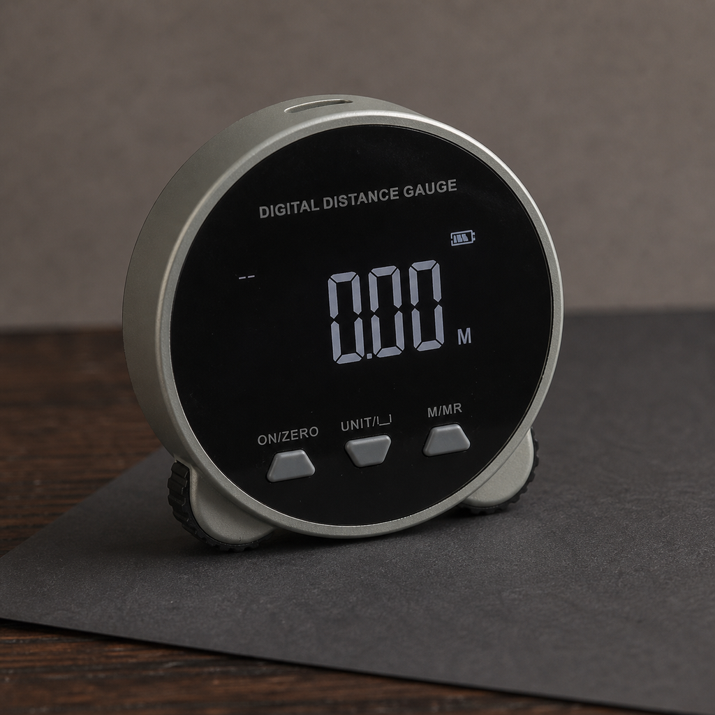 Voltex Measure digital measuring roller in a dark textured studio
