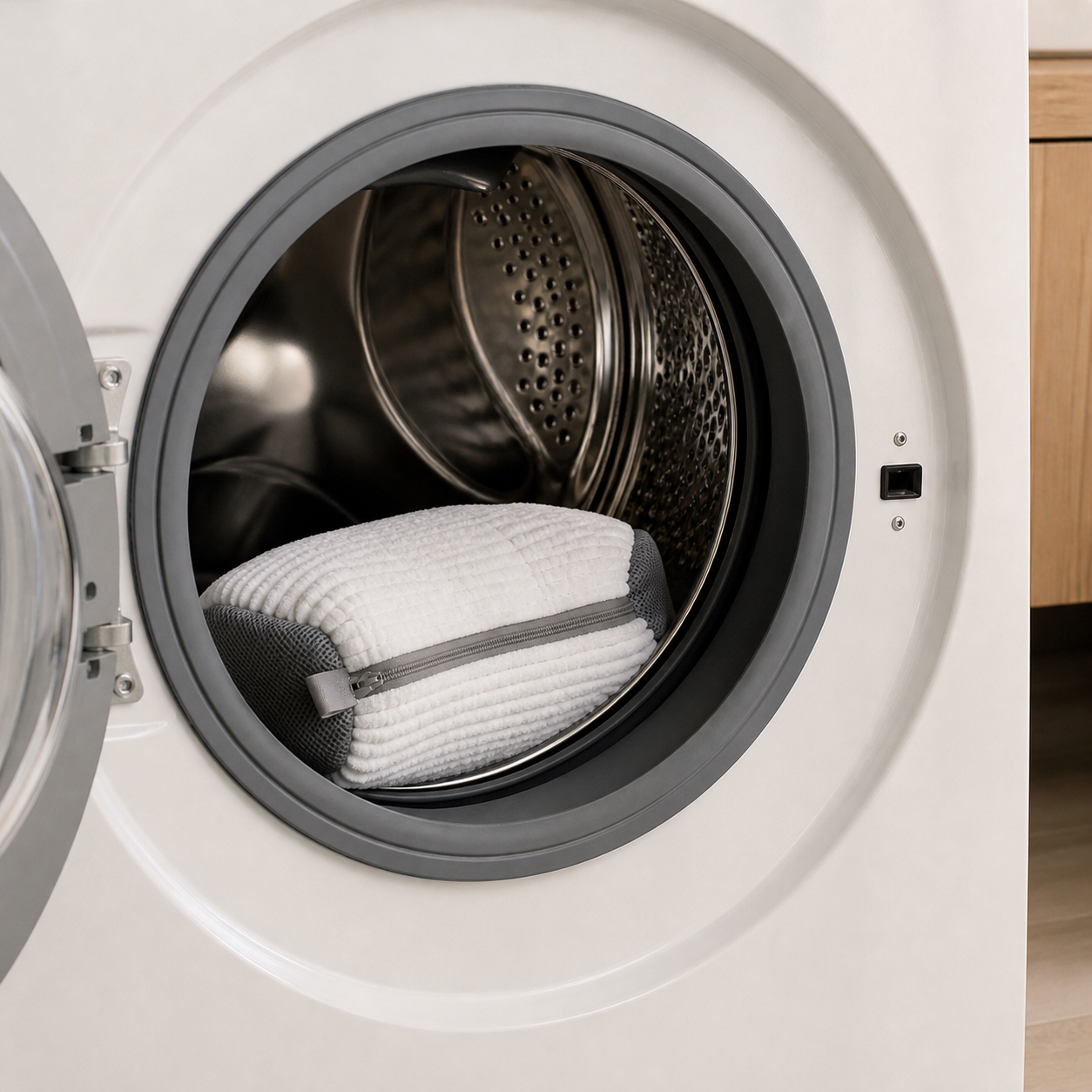 Voltex ShoeGuard inside an open front-loading washer
